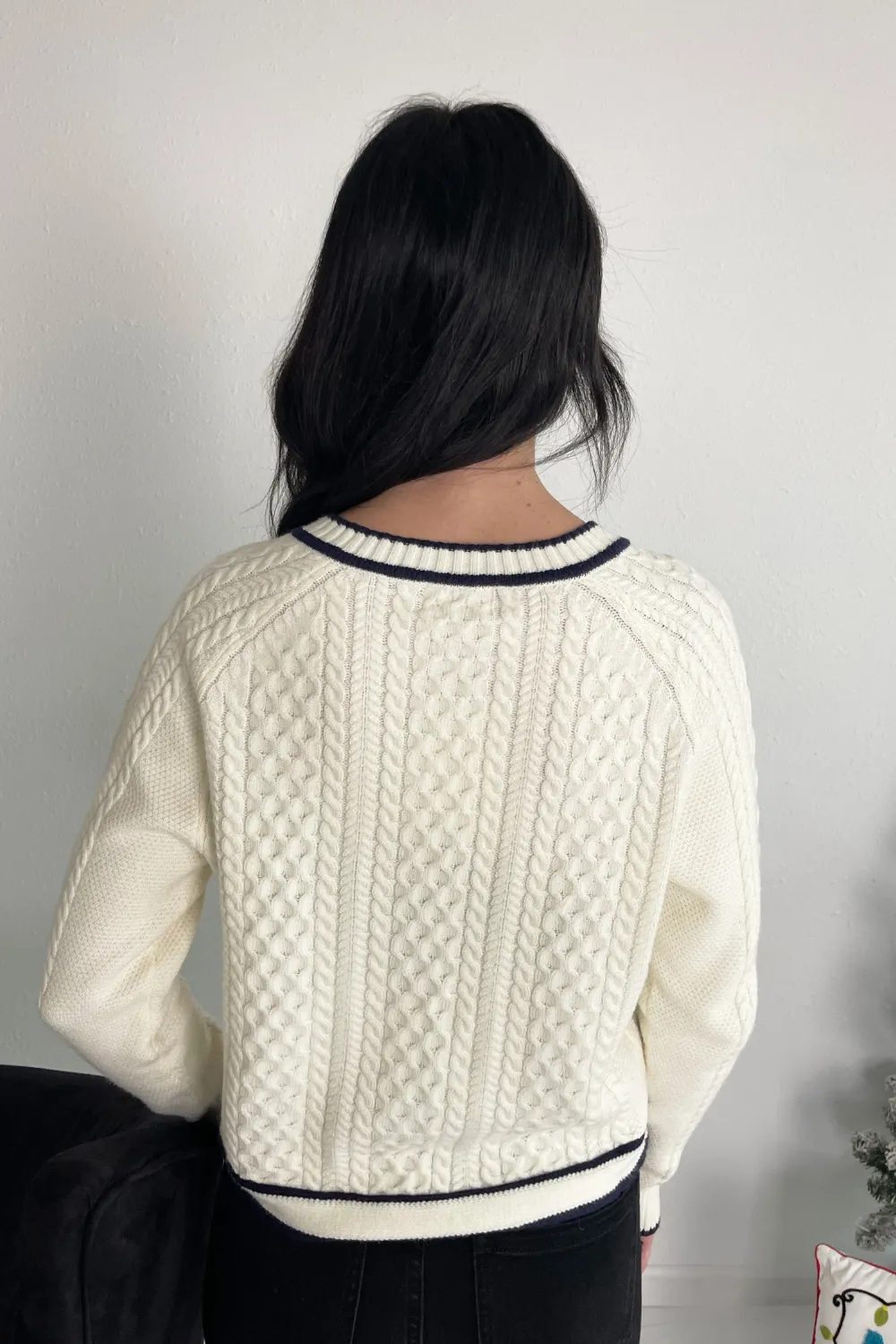 Contrast Hem Cable Knit Cardigan