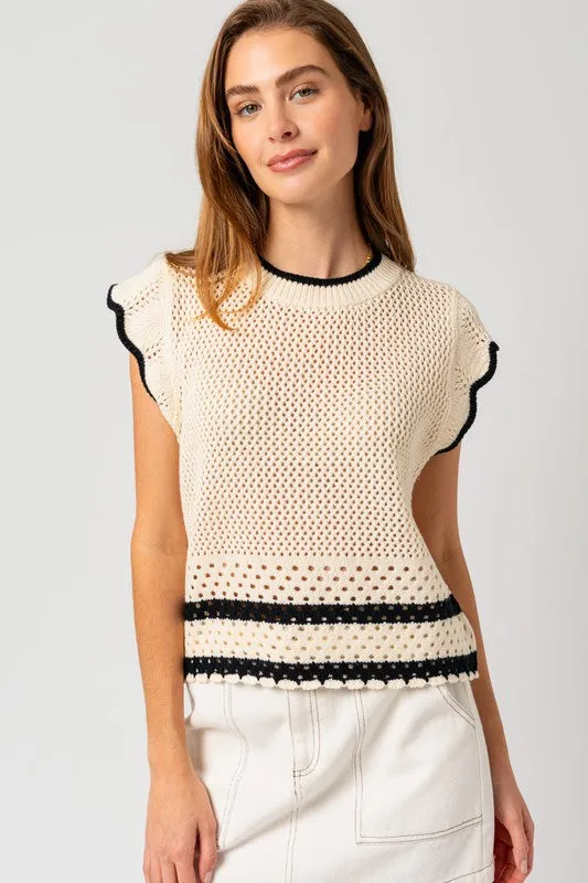 CONTRAST RUFFLE SLEEVE KNIT TOP