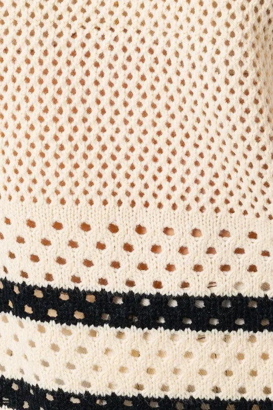 CONTRAST RUFFLE SLEEVE KNIT TOP