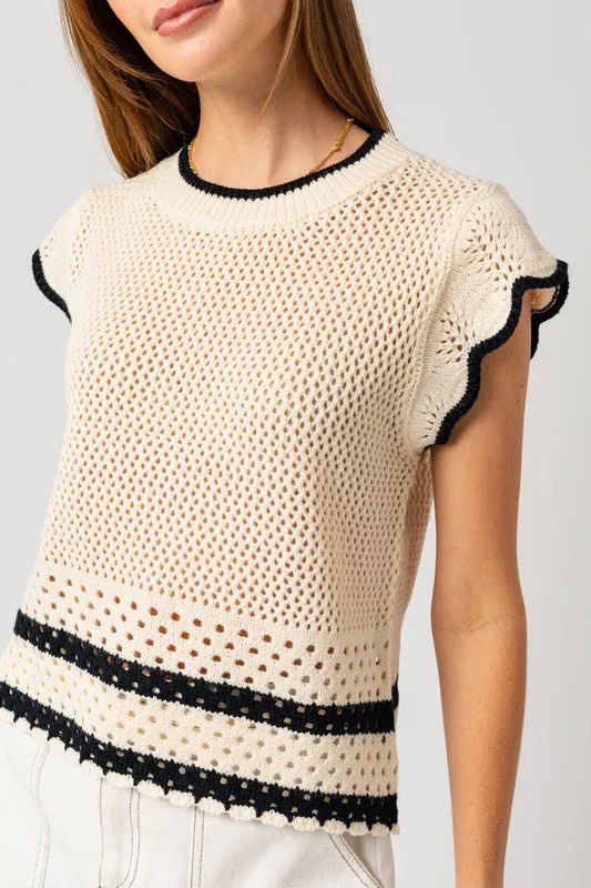 CONTRAST RUFFLE SLEEVE KNIT TOP