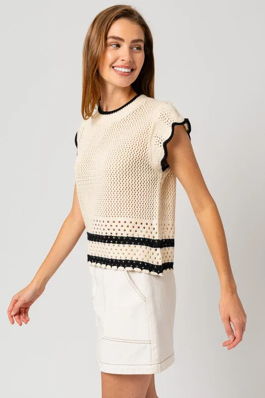 CONTRAST RUFFLE SLEEVE KNIT TOP