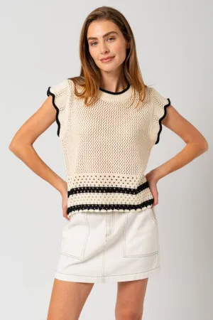 CONTRAST RUFFLE SLEEVE KNIT TOP