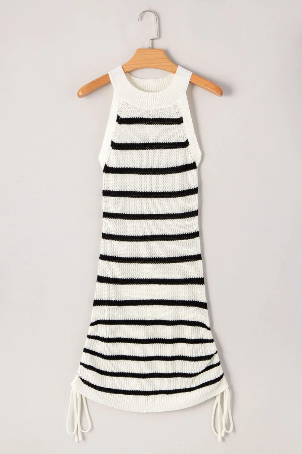 Contrast Striped Drawstring Detail Sleeveless Sweater Dress