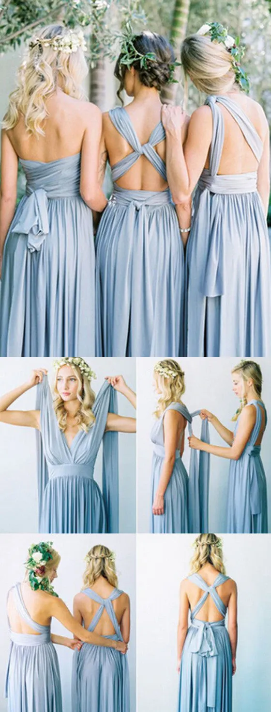 Convertible Simple Blue Jersey Floor-Length Cheap Bridesmaid Dresses, BG51262