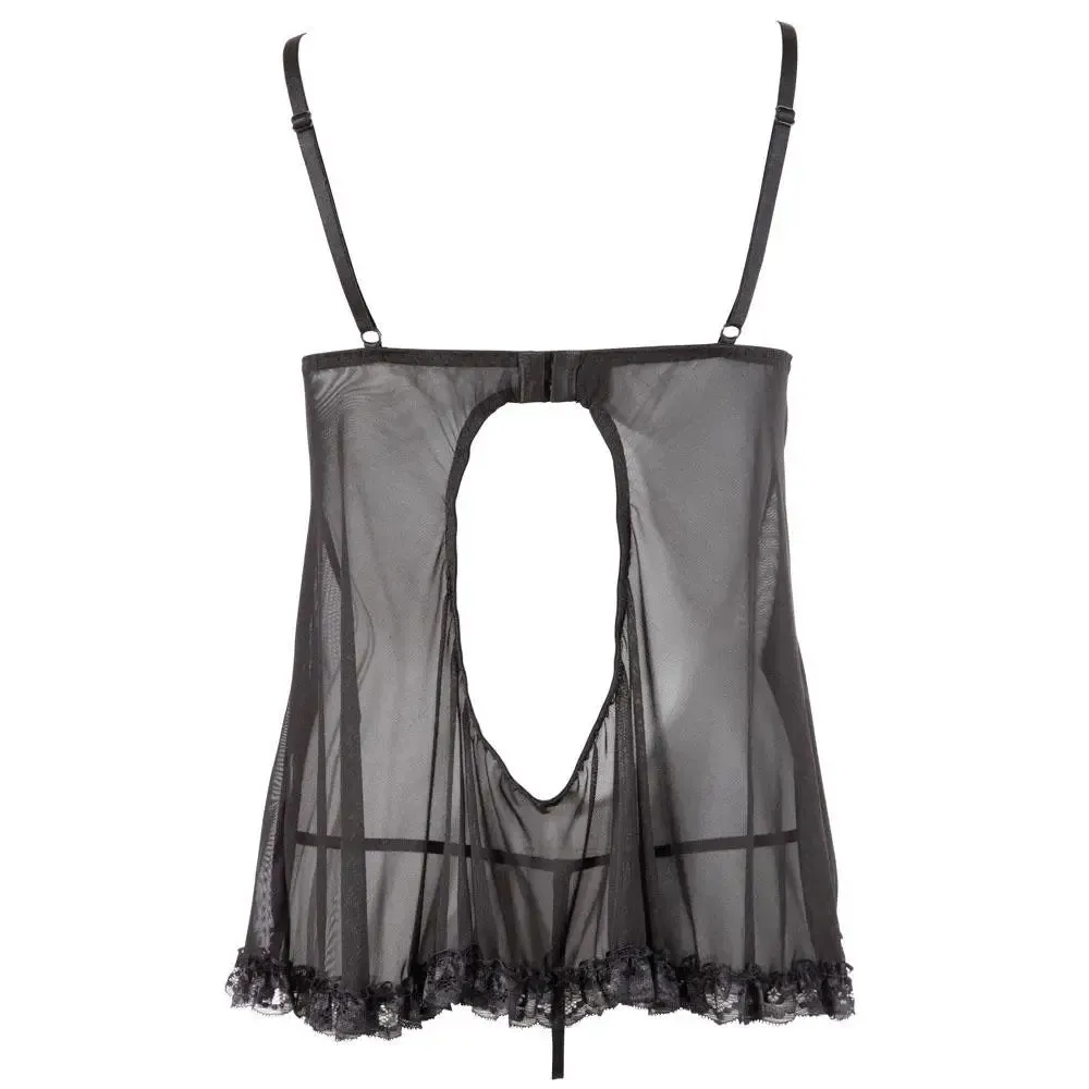 Cottelli Black Stretchy Open Babydoll and String Back for Her