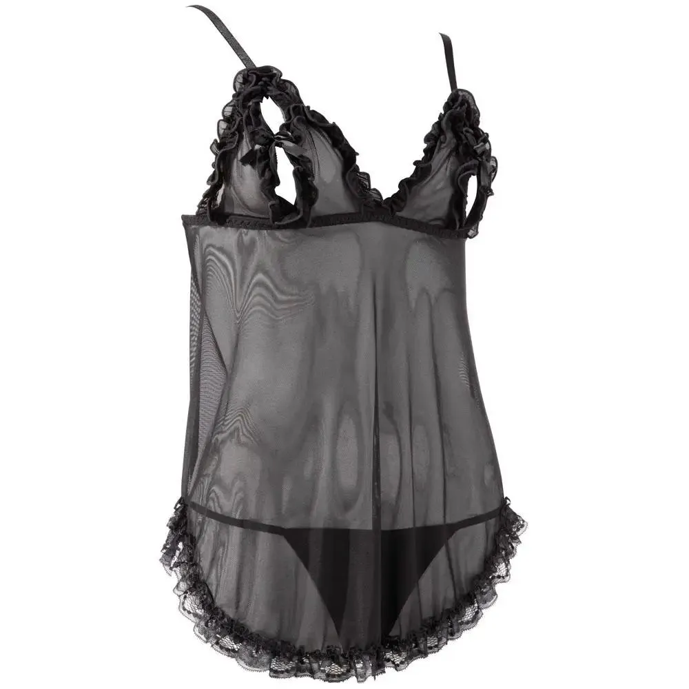 Cottelli Black Stretchy Open Babydoll and String Back for Her