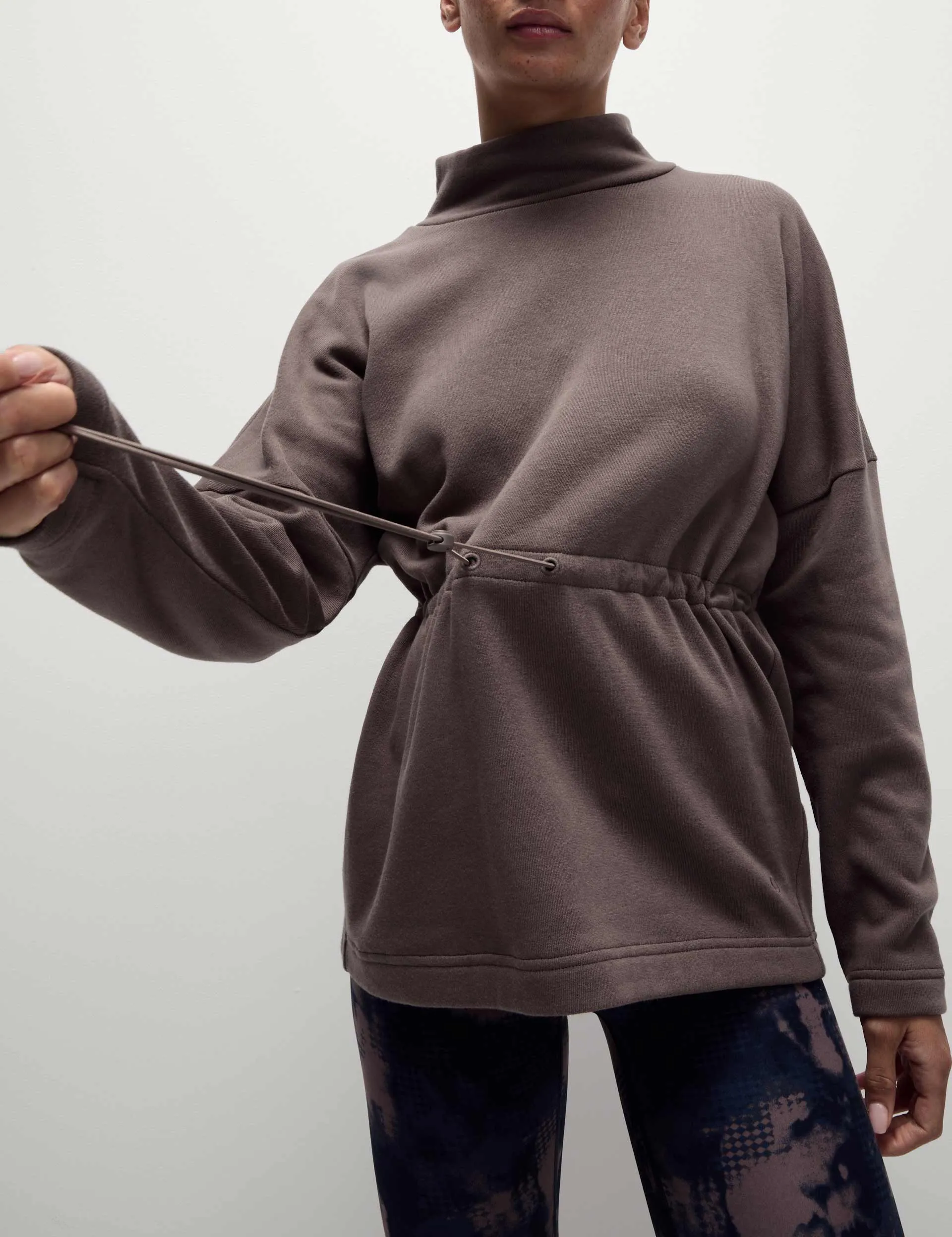 Cotton Rich Brushed Funnel Neck Sweatshirt - Taupe