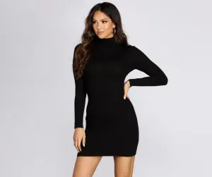 Cozy Mock Stylish Neck Mini Dress