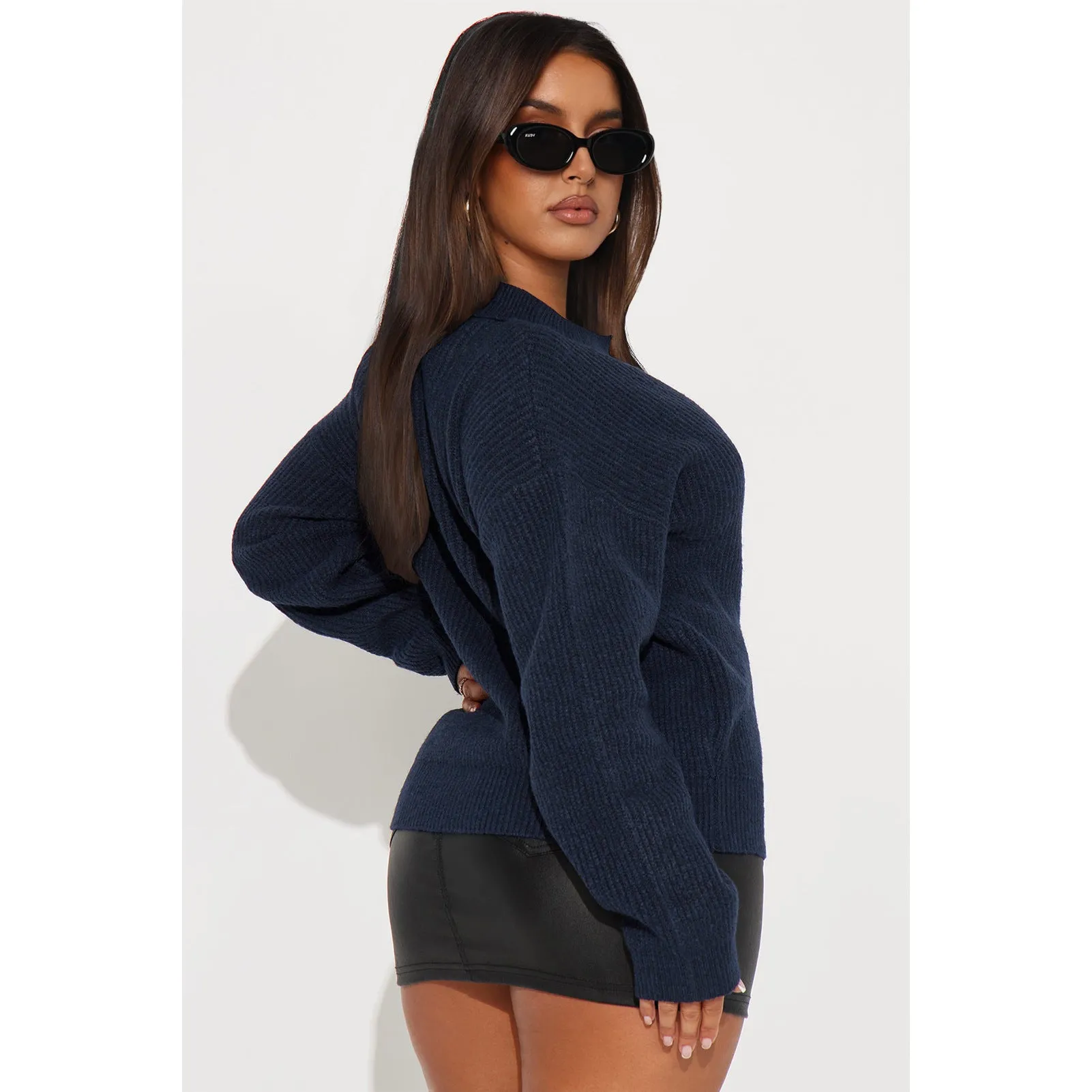 Cozy Turndown Collar Relaxed-Fit Ribbed Knit Sweater