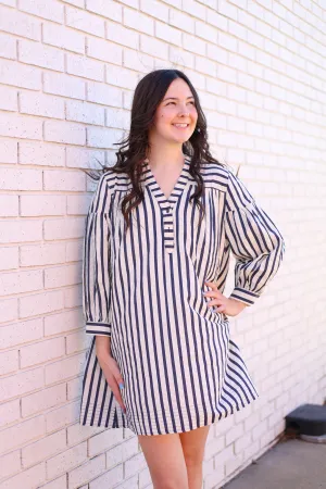 CREAM & BROWN STRIPE DRESS