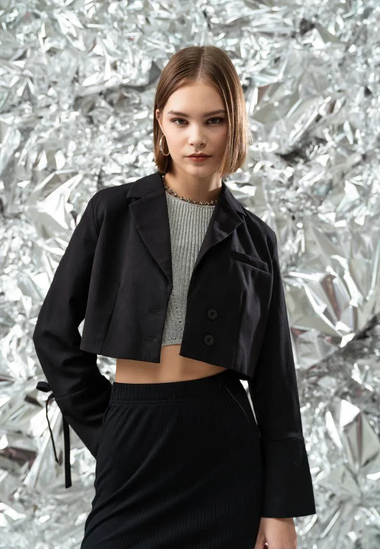 Crop Blazer with Tied Sleeves