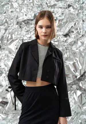 Crop Blazer with Tied Sleeves