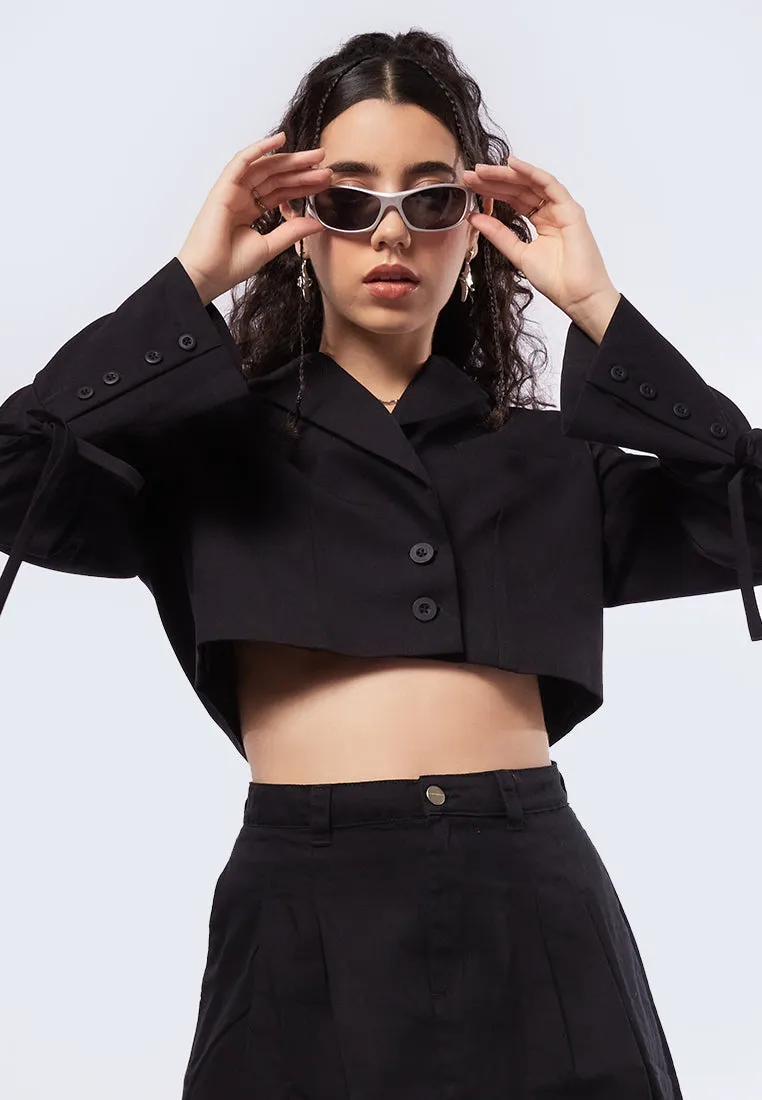 Crop Blazer with Tied Sleeves