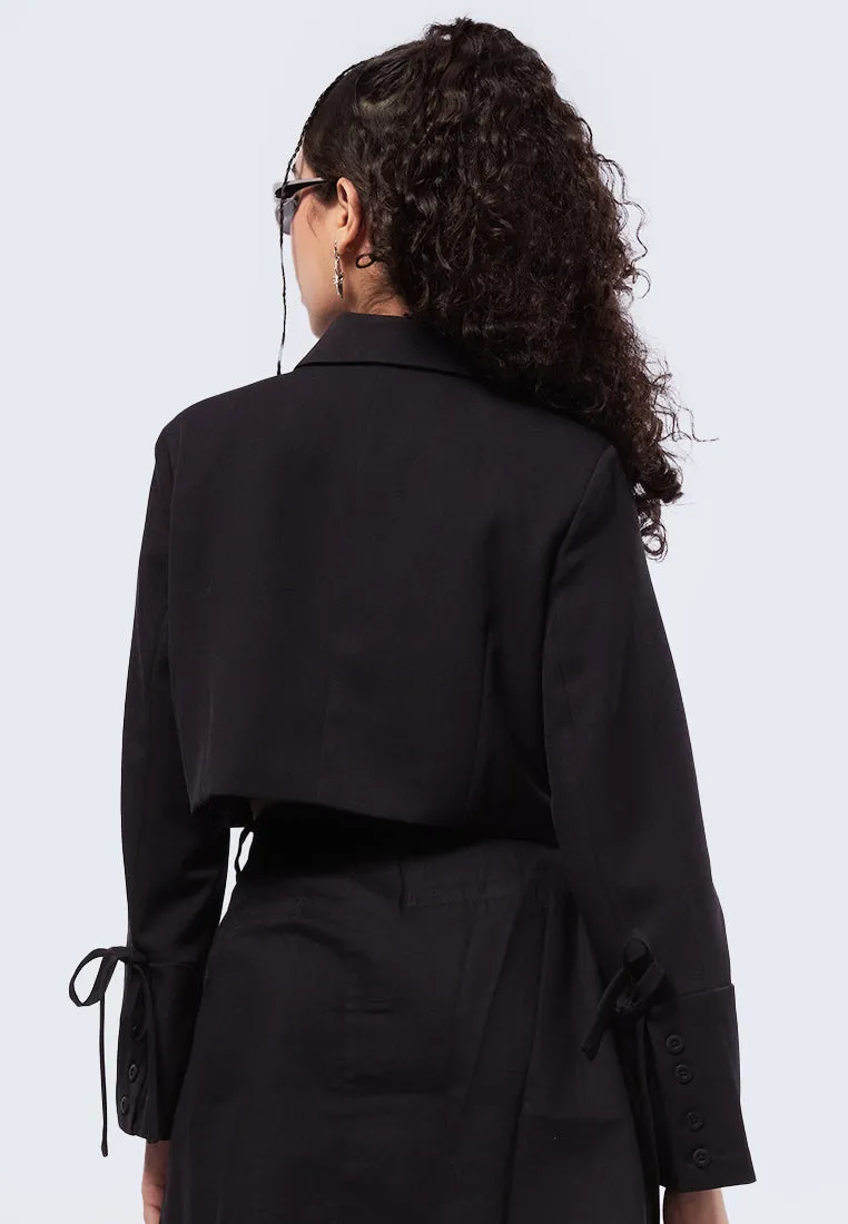 Crop Blazer with Tied Sleeves