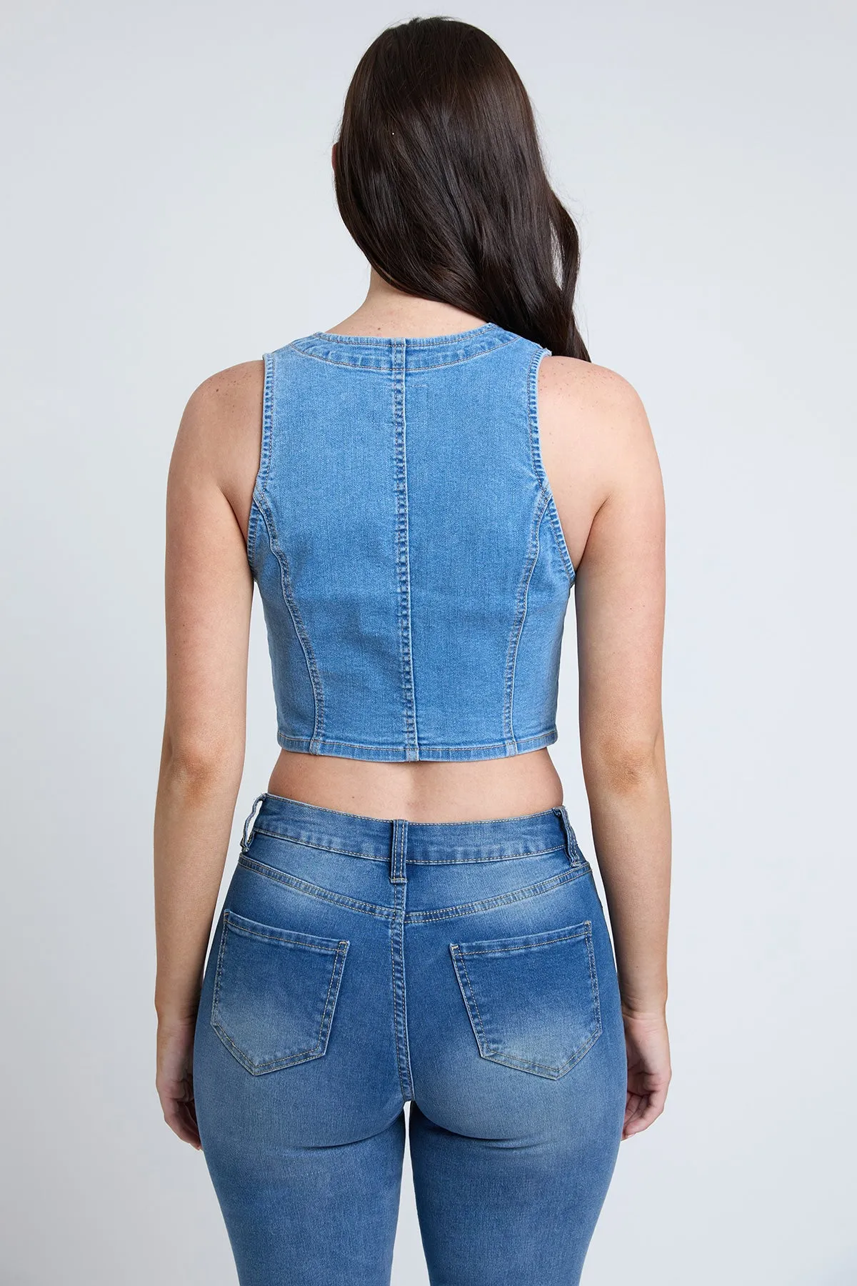 Cropped Button Front Vest , Pack of 6