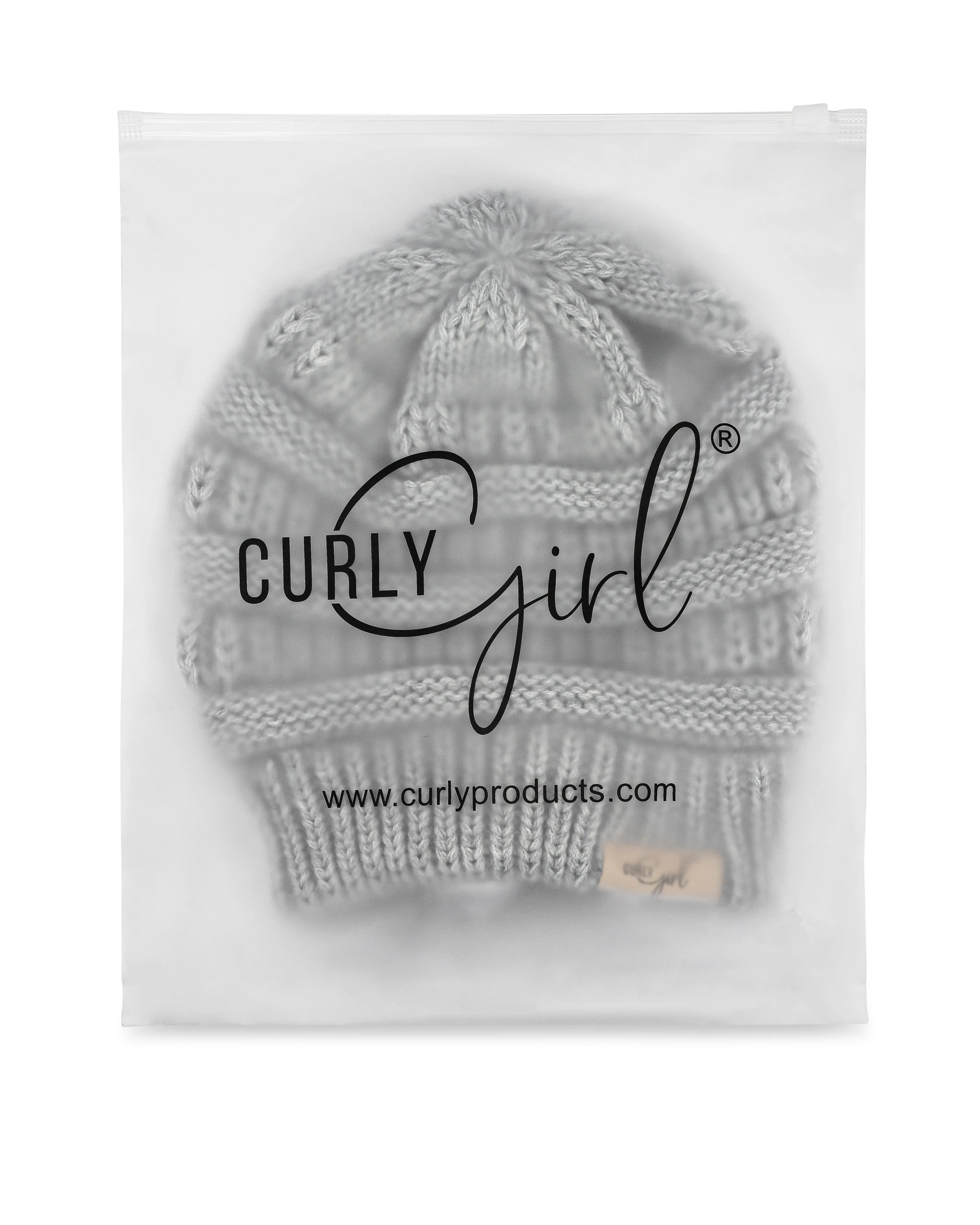 Curly Girl® SATIN LINED Womens Winter Cable Knit Beanie Hat with Resealable Storage Bag, Curly Girl Approved and Curly Girl Method
