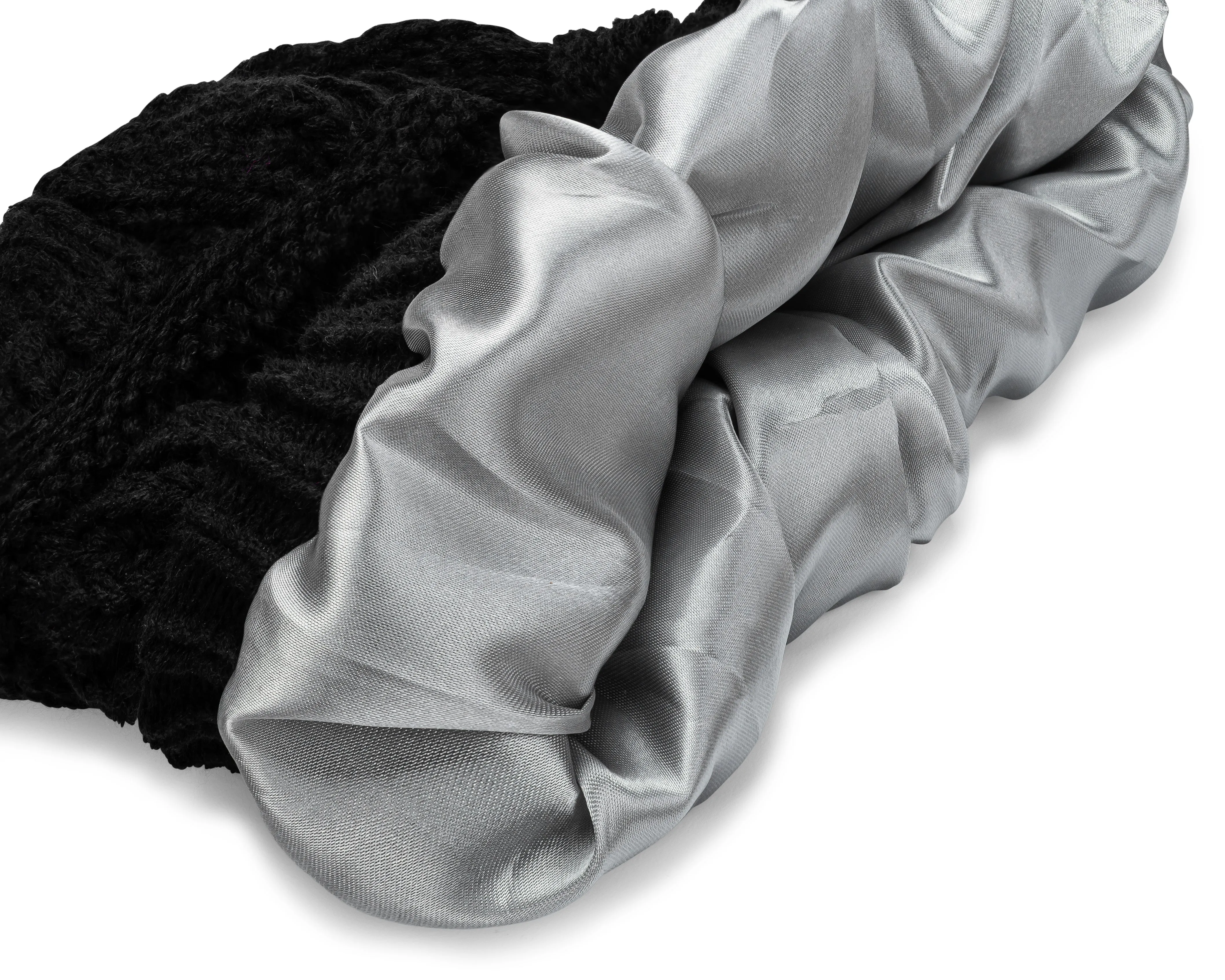 Curly Girl® SATIN LINED Womens Winter Cable Knit Beanie Hat with Resealable Storage Bag, Curly Girl Approved and Curly Girl Method