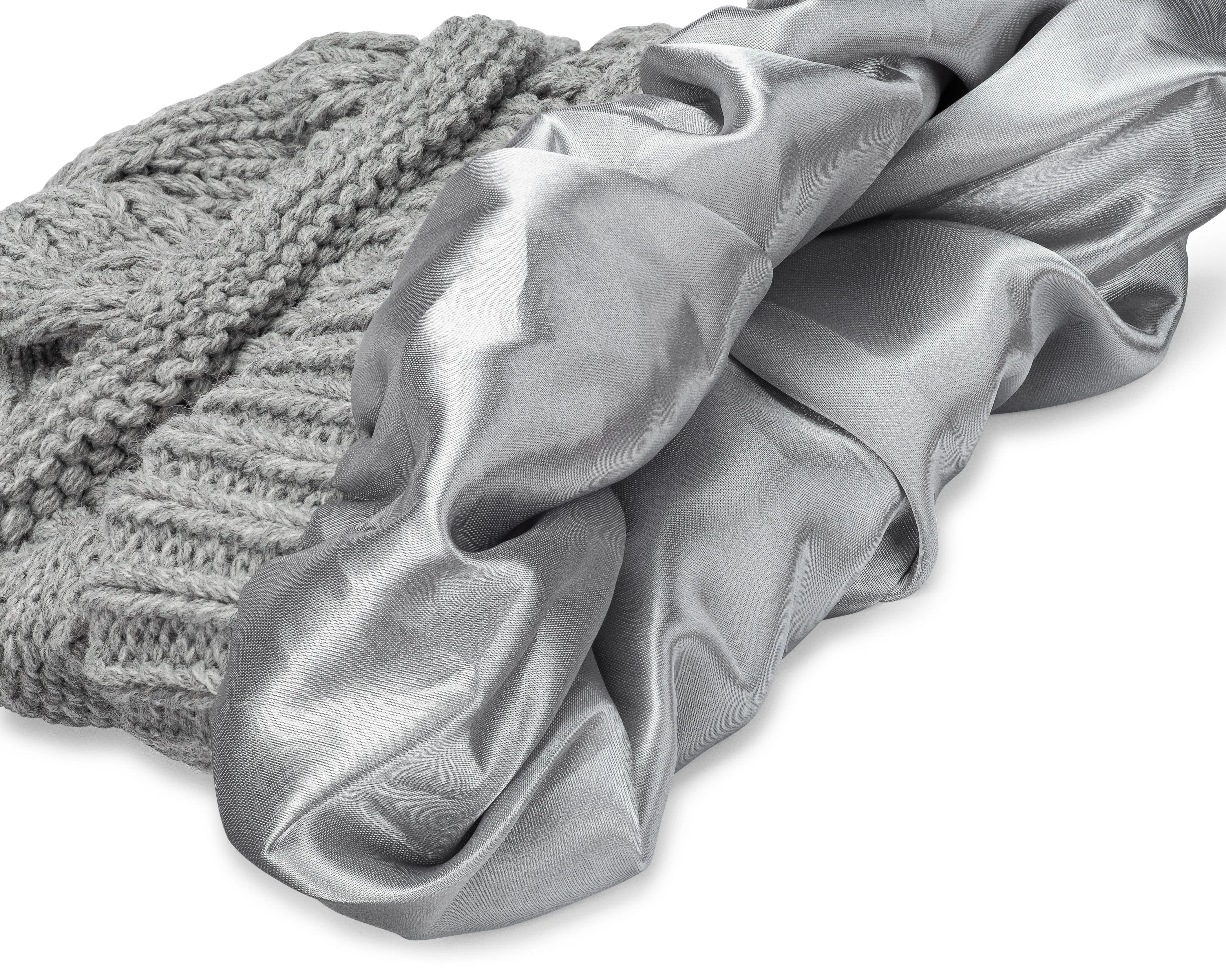 Curly Girl® SATIN LINED Womens Winter Cable Knit Beanie Hat with Resealable Storage Bag, Curly Girl Approved and Curly Girl Method