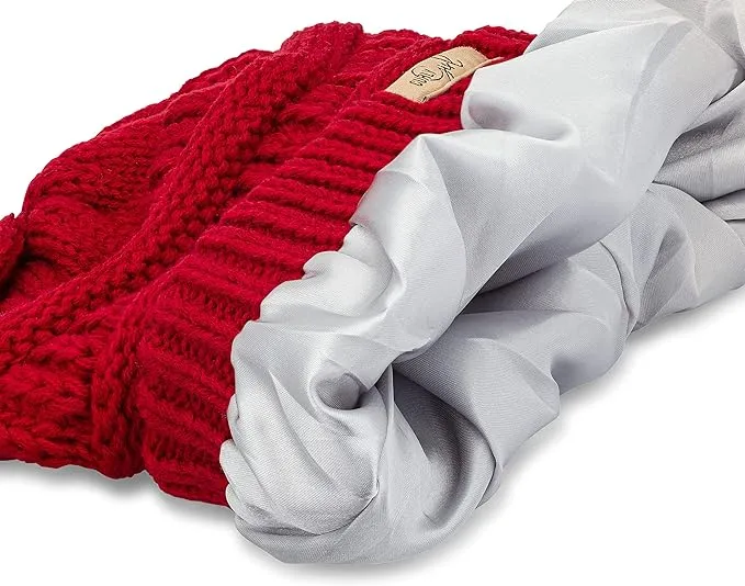 Curly Girl® SATIN LINED Womens Winter Cable Knit Beanie Hat with Resealable Storage Bag, Curly Girl Approved and Curly Girl Method