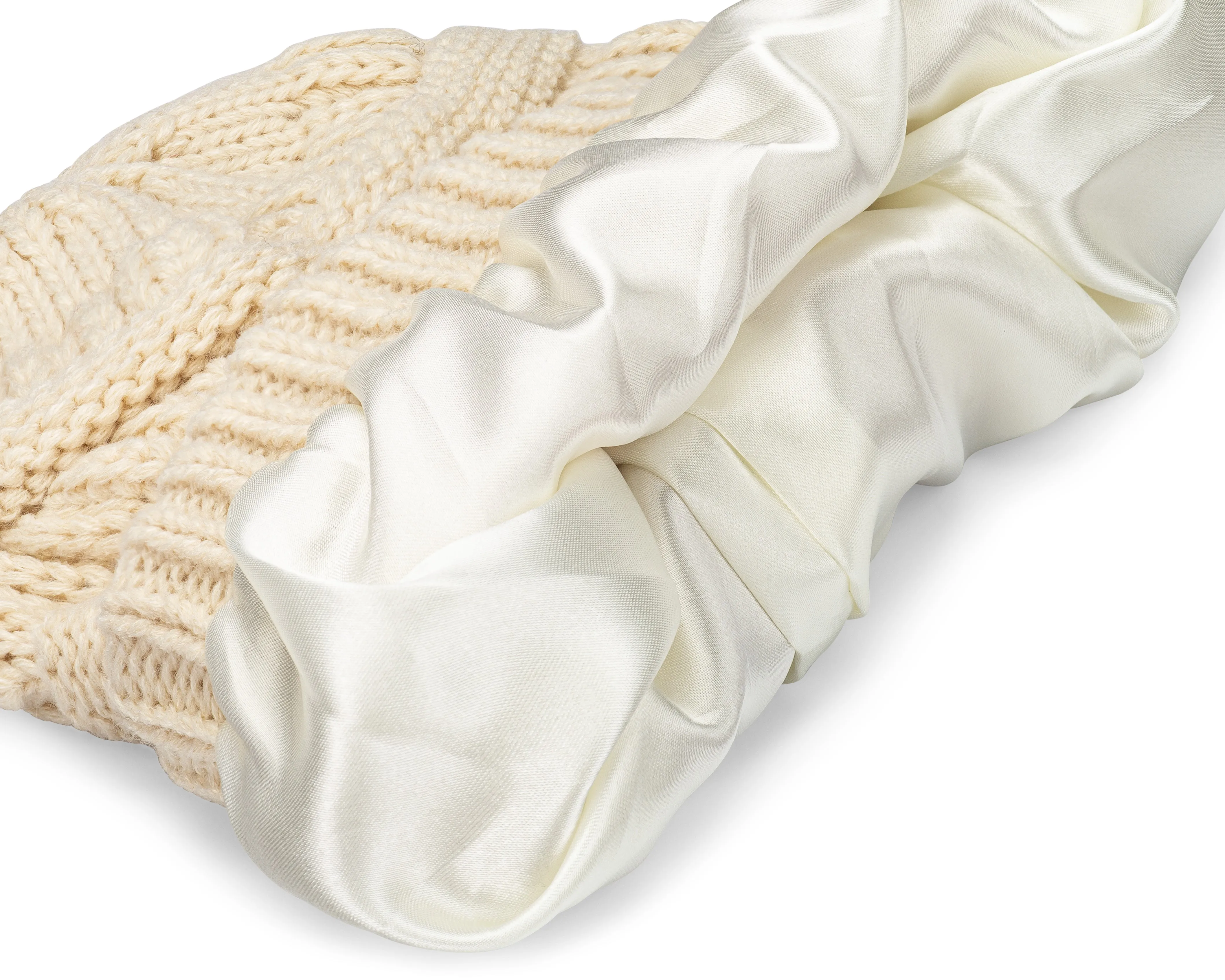 Curly Girl® SATIN LINED Womens Winter Cable Knit Beanie Hat with Resealable Storage Bag, Curly Girl Approved and Curly Girl Method