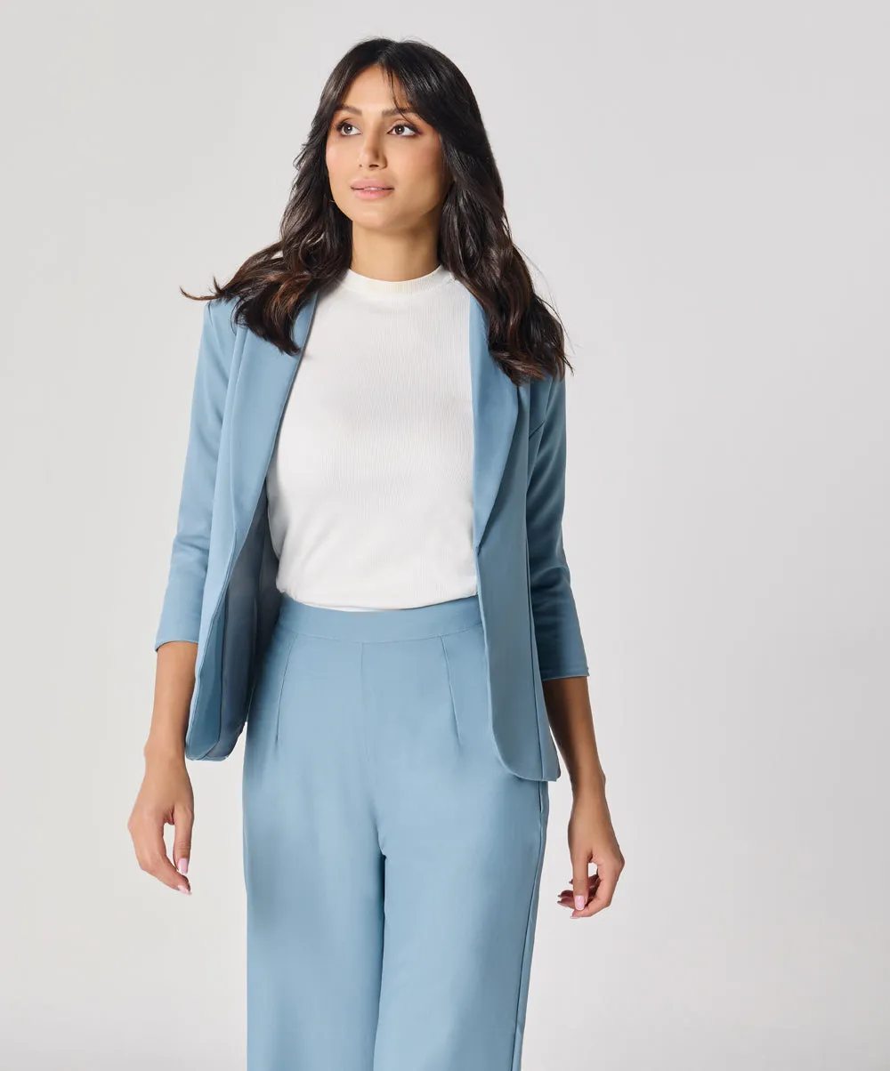 Curved Label Collared Classic Jacket- Light Blue