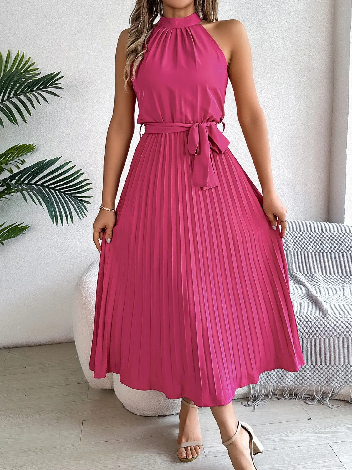 Cute Pink Sleeveless Midi Dress Elegant & Flowy Girls Dress Beautiful Design