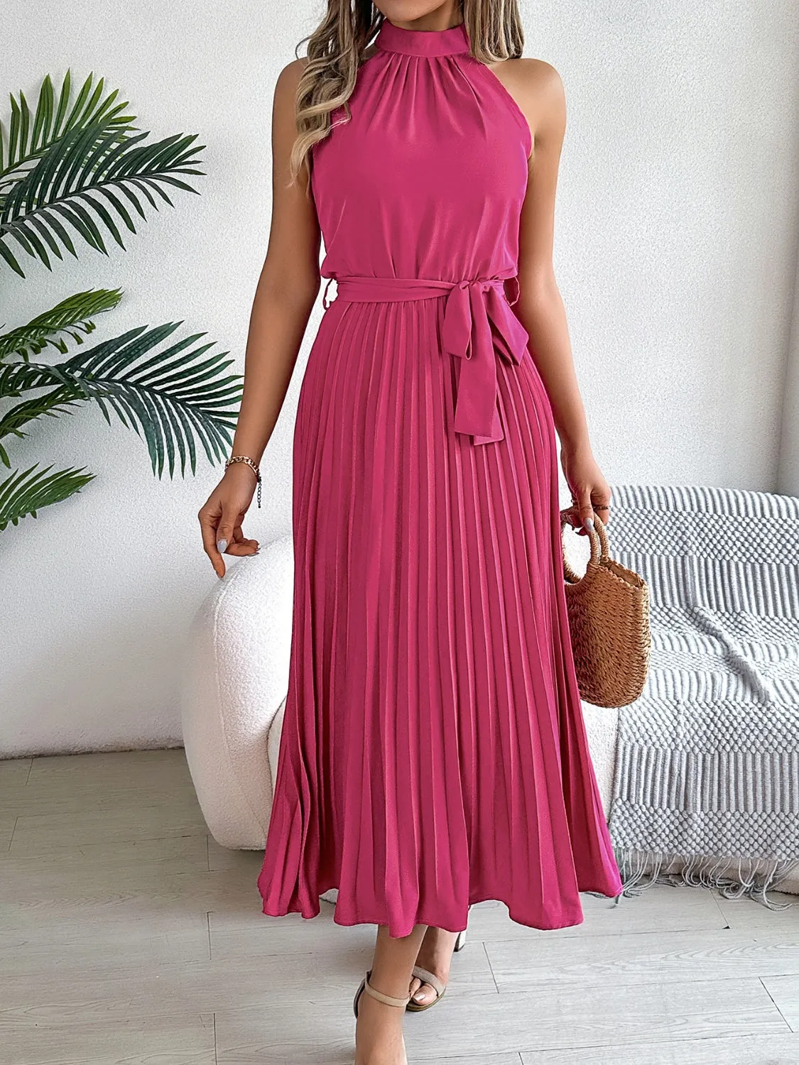 Cute Pink Sleeveless Midi Dress Elegant & Flowy Girls Dress Beautiful Design