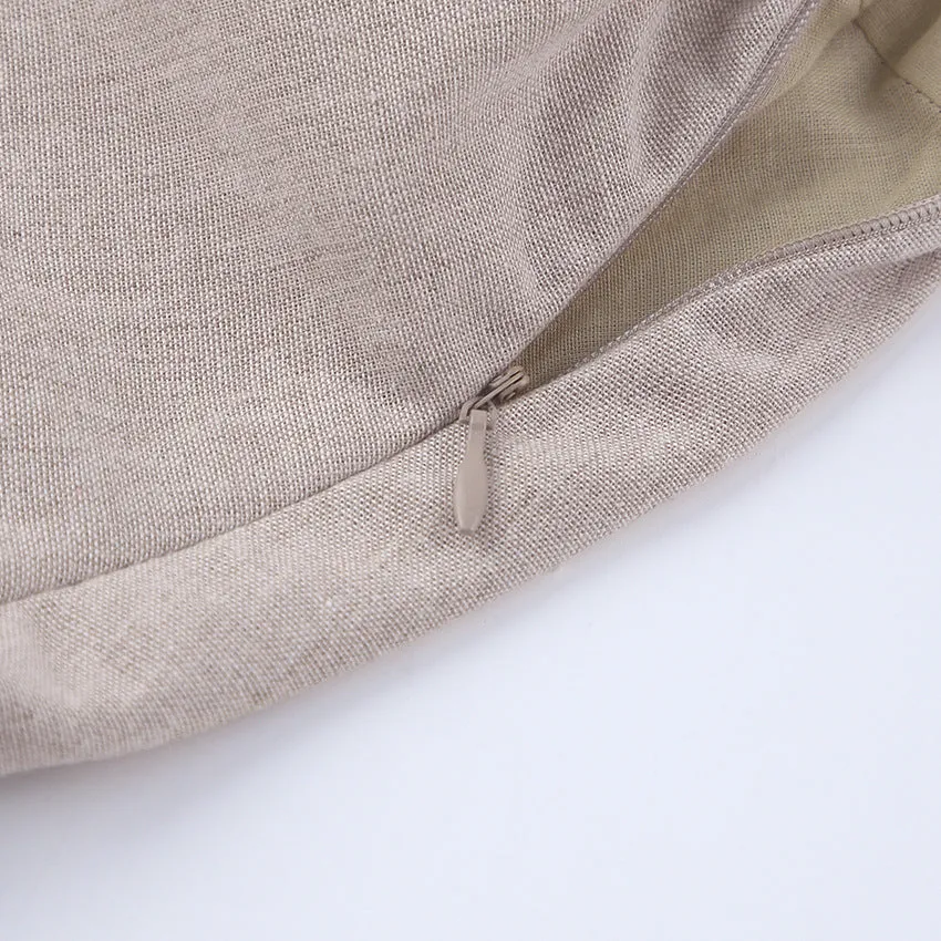 Cute Puff Sleeve Square Neck Linen Babydoll Mini Dress - Khaki