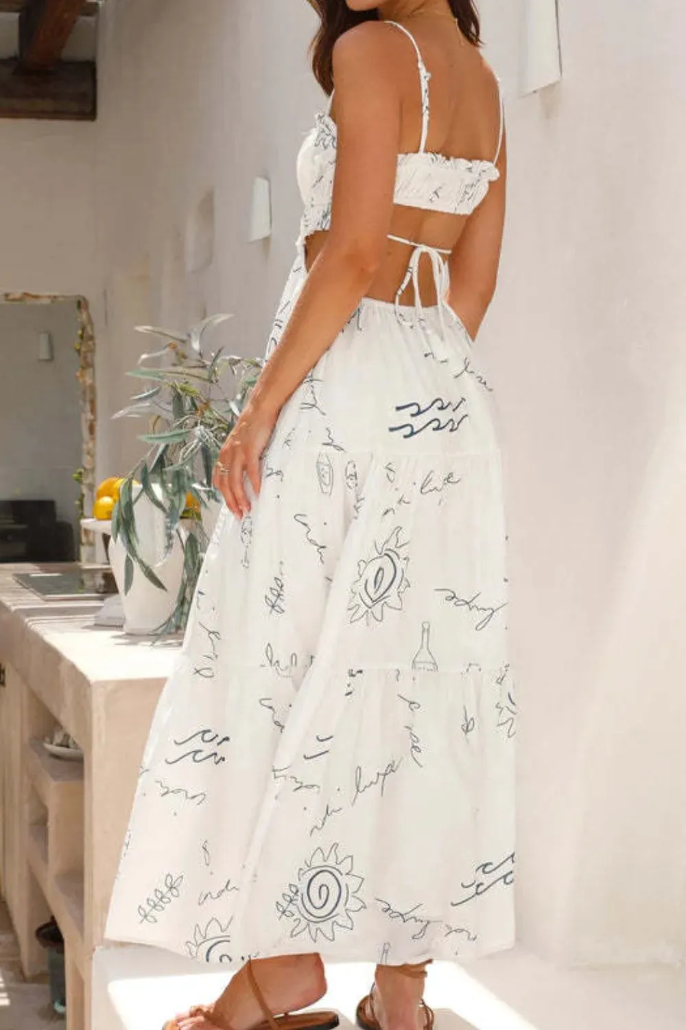 Cutout Printed Sleeveless Midi Cami Dress