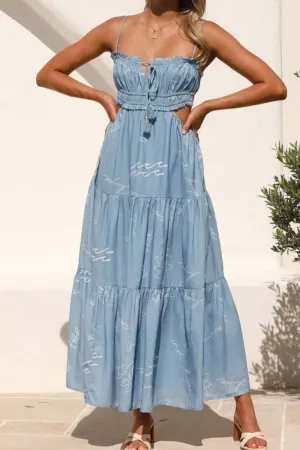 Cutout Printed Sleeveless Midi Cami Dress