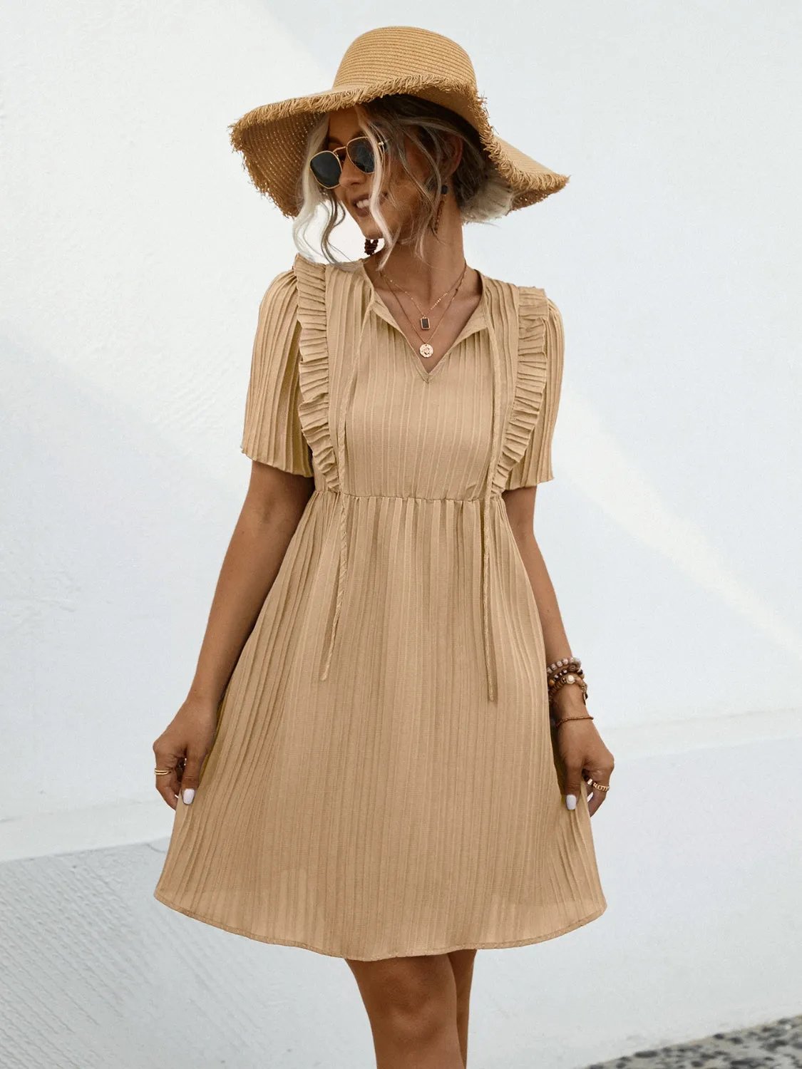 Daniella Tie Neck Short Sleeve Mini Dress