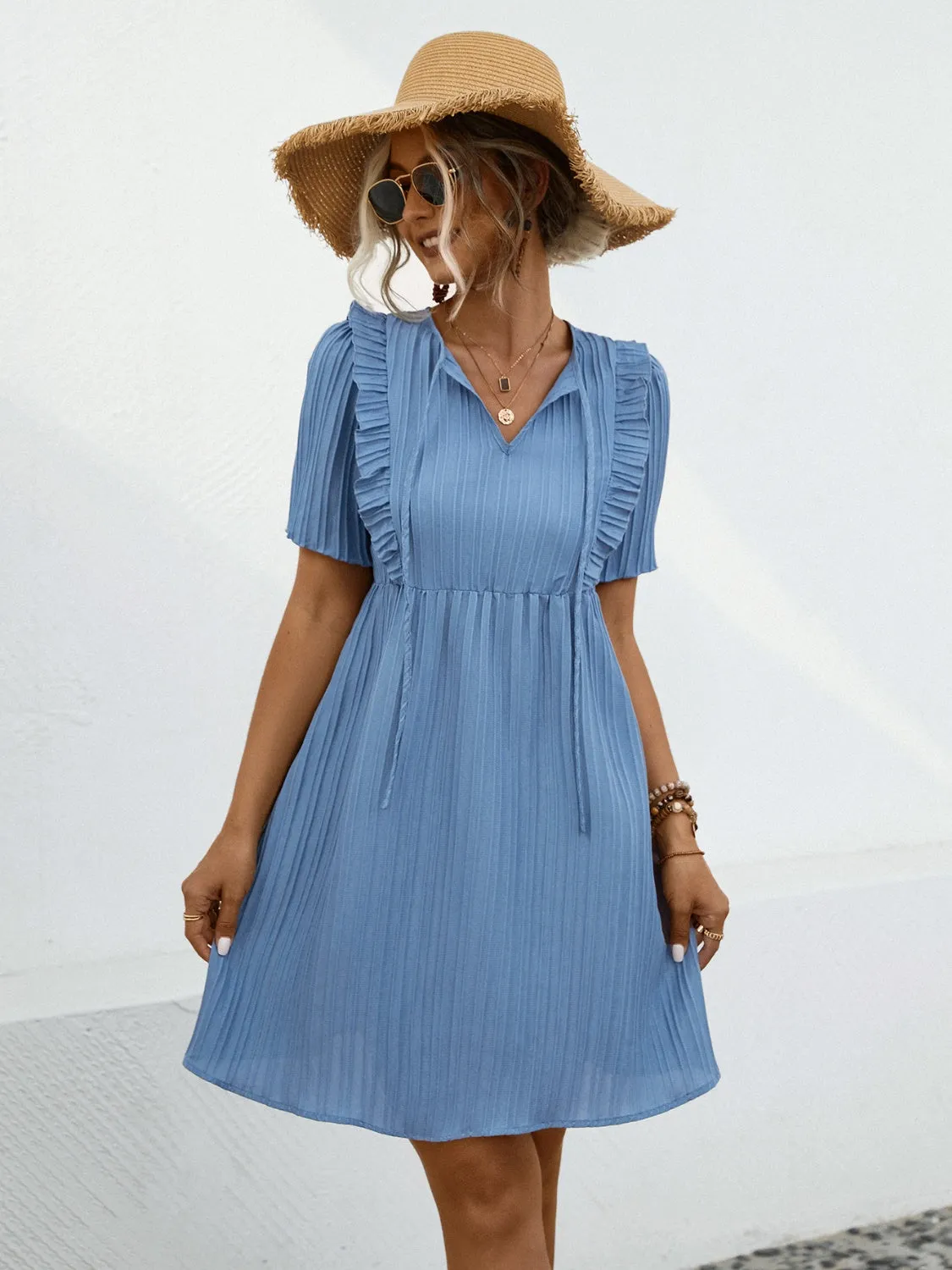 Daniella Tie Neck Short Sleeve Mini Dress