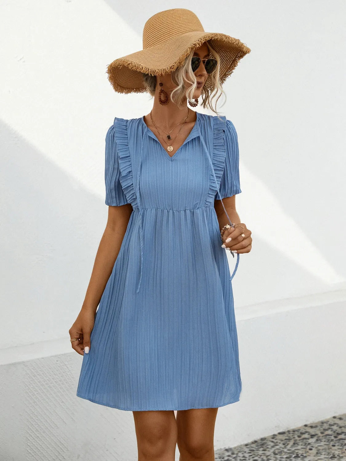 Daniella Tie Neck Short Sleeve Mini Dress