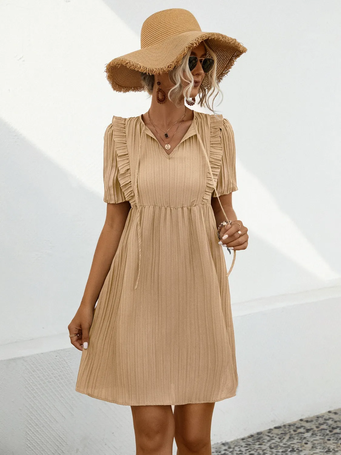 Daniella Tie Neck Short Sleeve Mini Dress