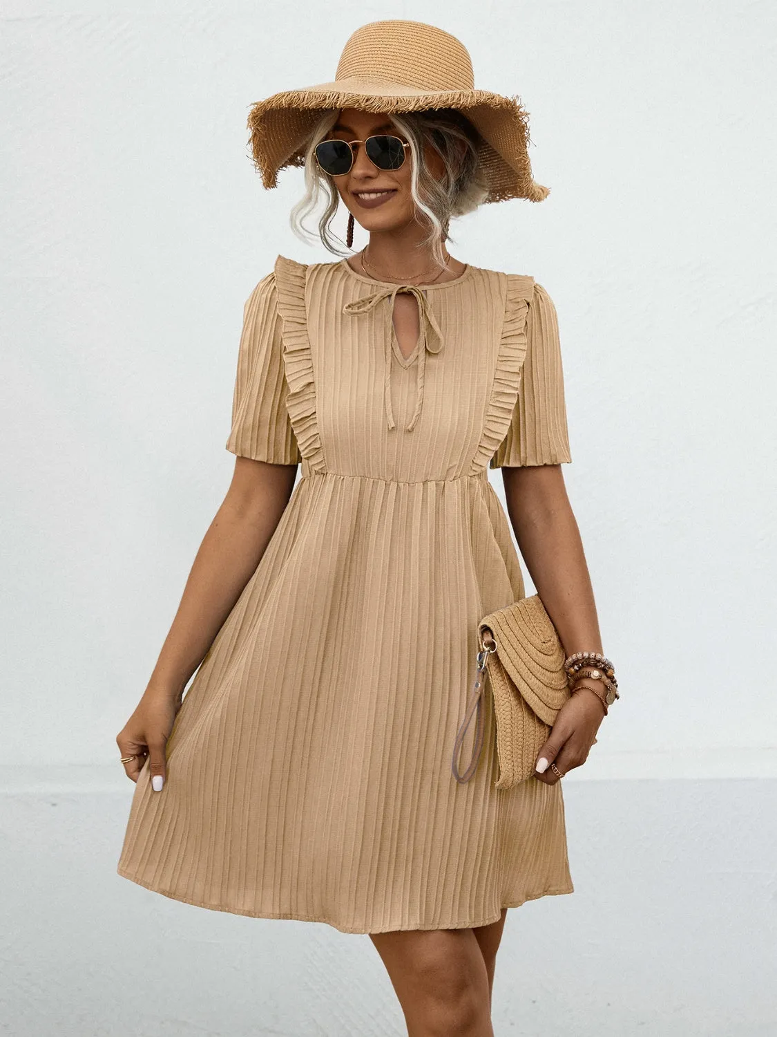Daniella Tie Neck Short Sleeve Mini Dress