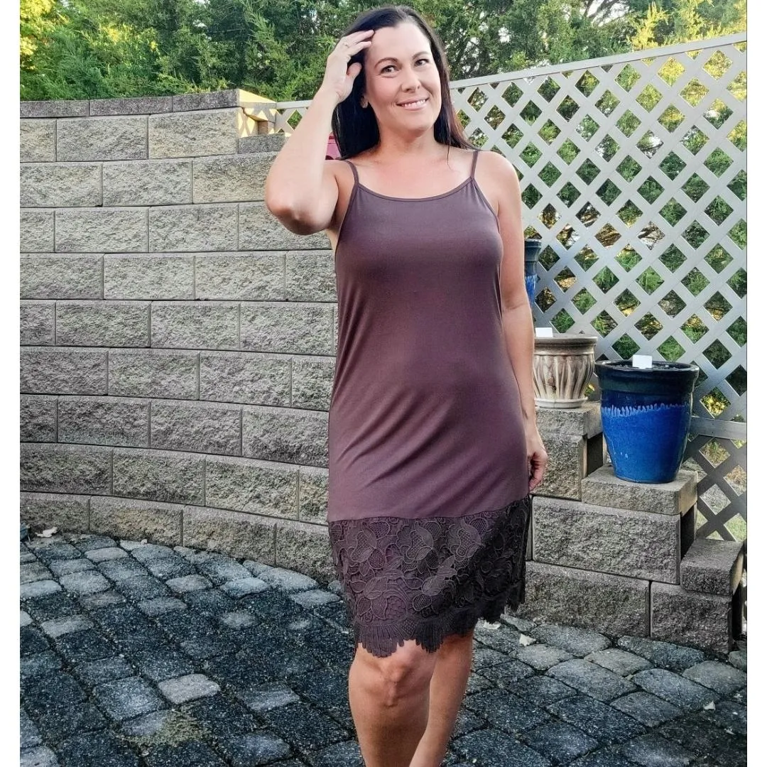 Dark Chocolate Brown New Scalloped Guipure Lace Dress Extender Slip