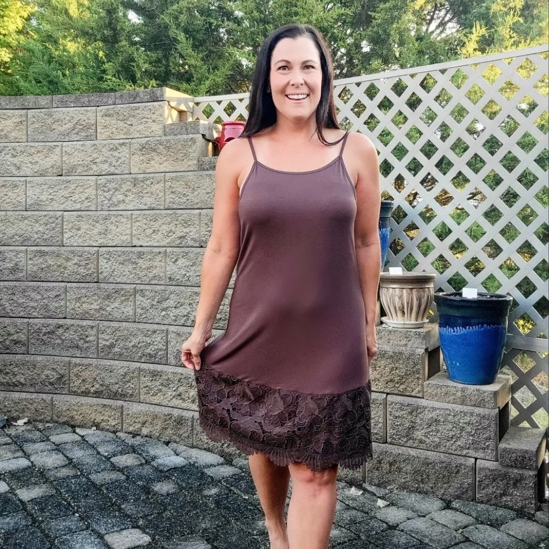 Dark Chocolate Brown New Scalloped Guipure Lace Dress Extender Slip