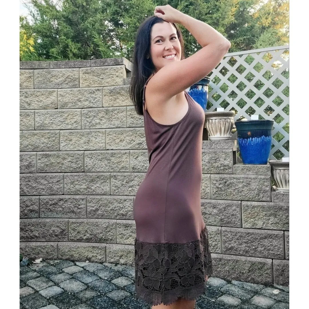 Dark Chocolate Brown New Scalloped Guipure Lace Dress Extender Slip
