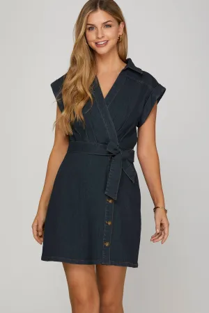Dark Denim Cap Sleeve Mini Dress