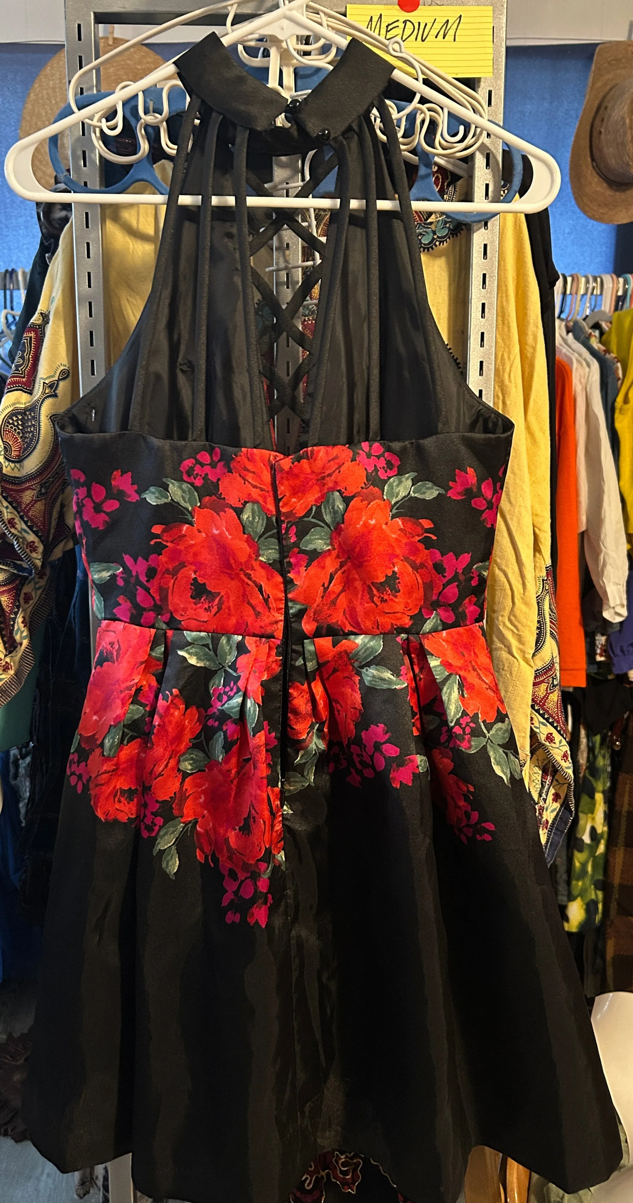 Dear Moon Black & Red Floral Halter Dress – Size 7