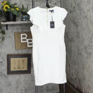 DKNY Womens V-Neck Ruffle Cap Sleeve Sheath Dress DD9J1544 Anne White 12