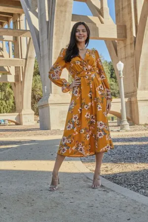Double Take Floral Tie Back Flounce Sleeve Dress