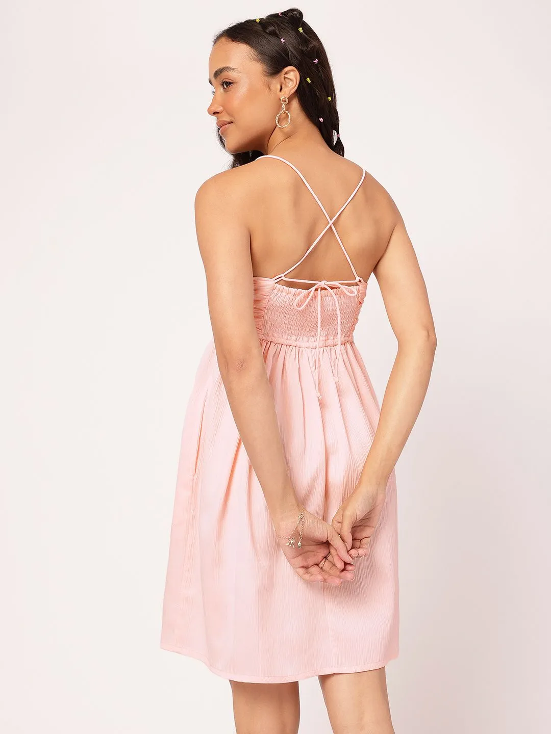 DressBerry Pastel Ruched Romance Smocked A-Line Dress