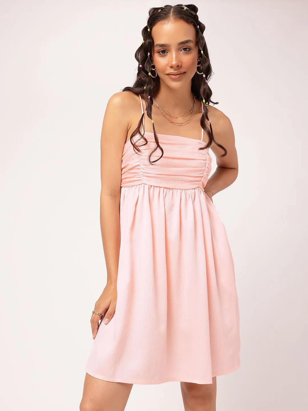DressBerry Pastel Ruched Romance Smocked A-Line Dress