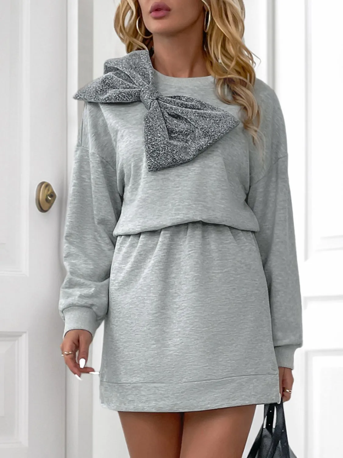 Dropped Shoulder Long Sleeve Mini Dress