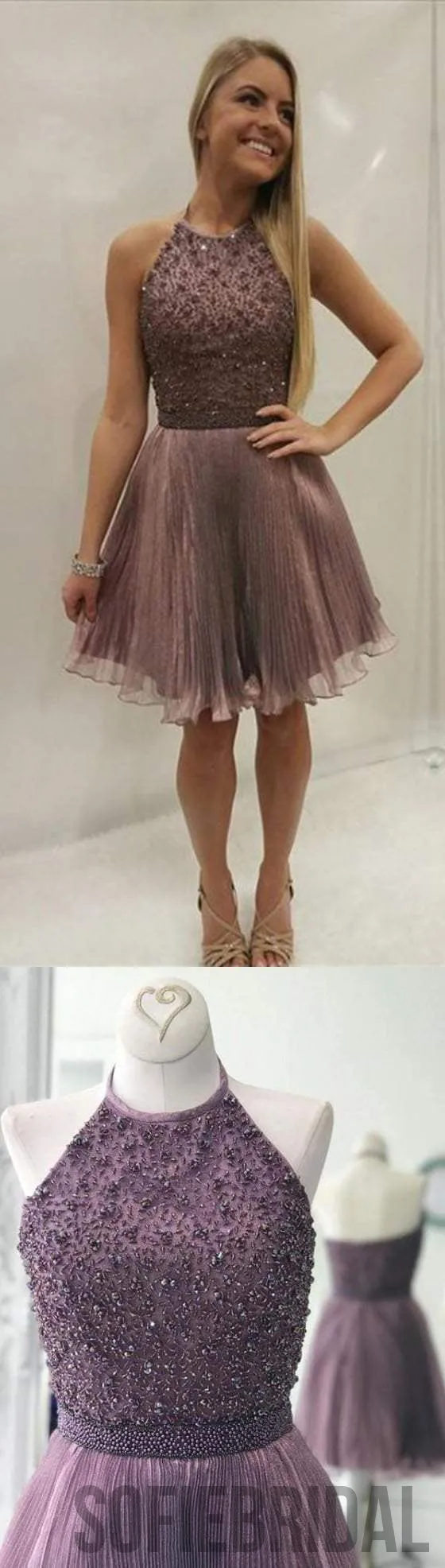 Dusty Purple Beaded Homecoming Dresses, Popular Simple Homecoming Dresses, Homecoming Dresses, SF0103