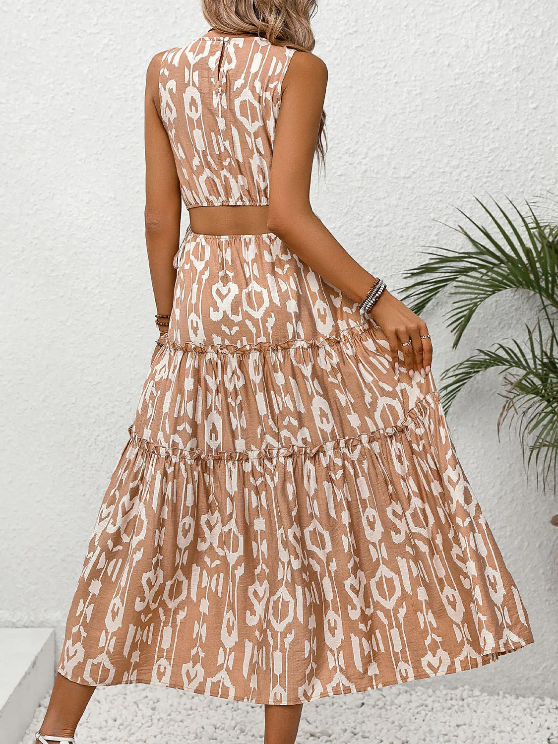 Dylan Frill Cutout Printed Round Neck Sleeveless Dress