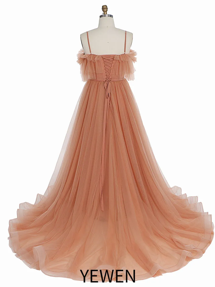 Elegant Long Tulle Evening Dresses Photo Shoot Dress Colored Wedding Guest Dresses YEWEN YW231081