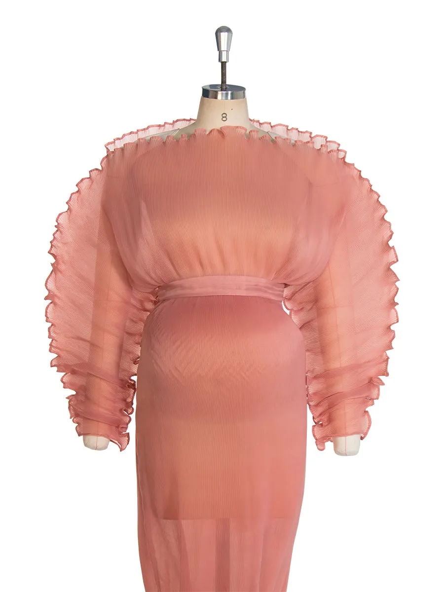 Elegant Pleated Maternity Gown Pregnancy Photoshoot Dress Photosession Outfit YW243144