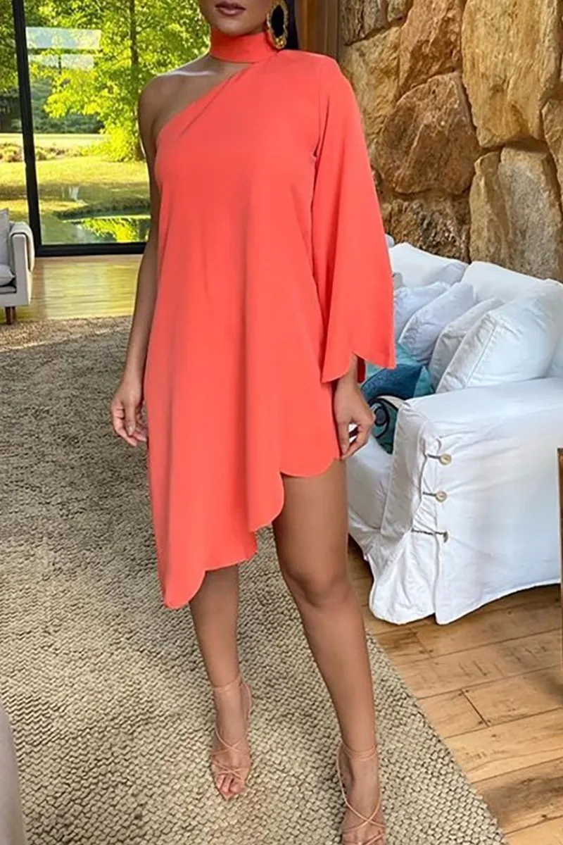 Fashion Solid Patchwork One Shoulder Straight Dresses